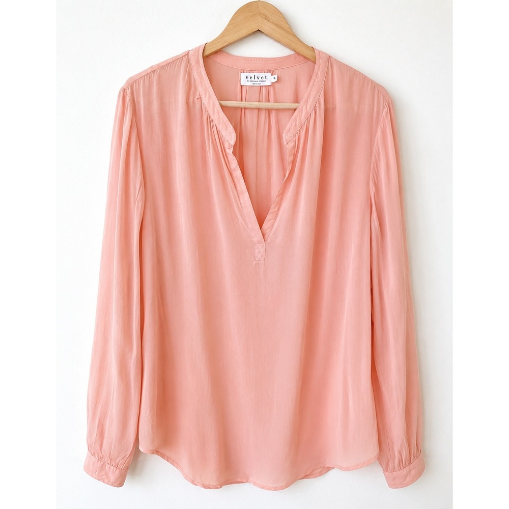Velvet by Graham & Spencer Posie Split Neck Blouse Rosie Rayon Challis Pink XL